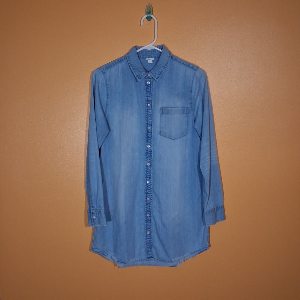 Aerie Oversized Chambray Jean Shirt Dress Shacket Tunic Light Blue Cotton Small